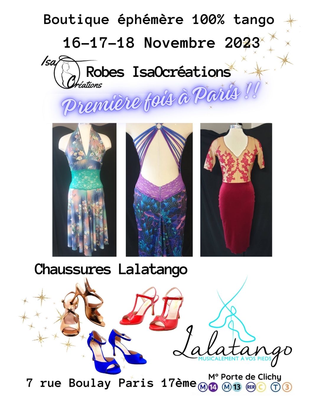 Boutique éphémère : robes IsaOcréations et chaussures Lalatango du 16 au 18 novembre à Paris