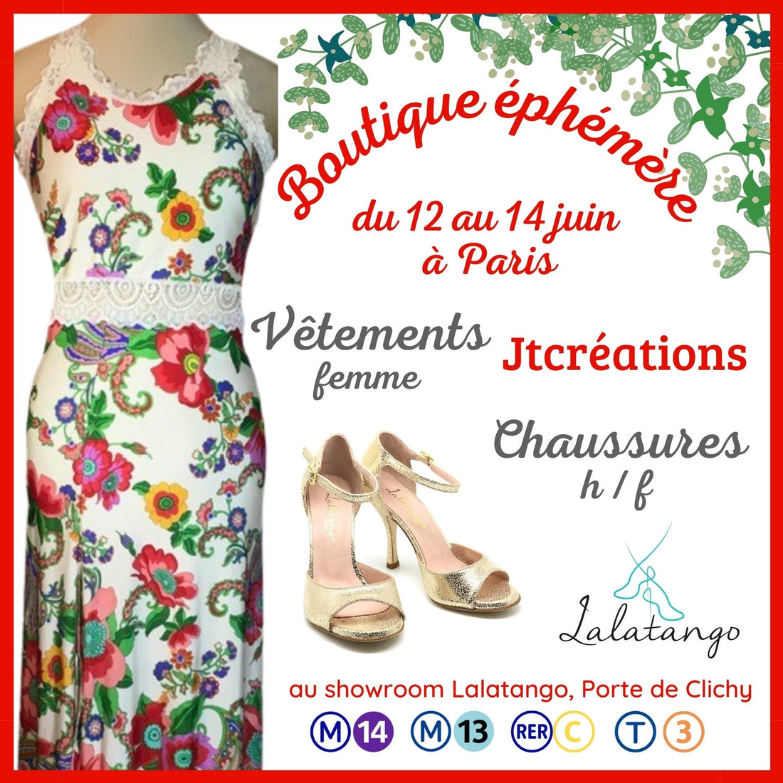 BOUTIQUE EPHEMERE : chaussures Lalatango et vêtements Jtcréations du 12 au 14 juin à Paris