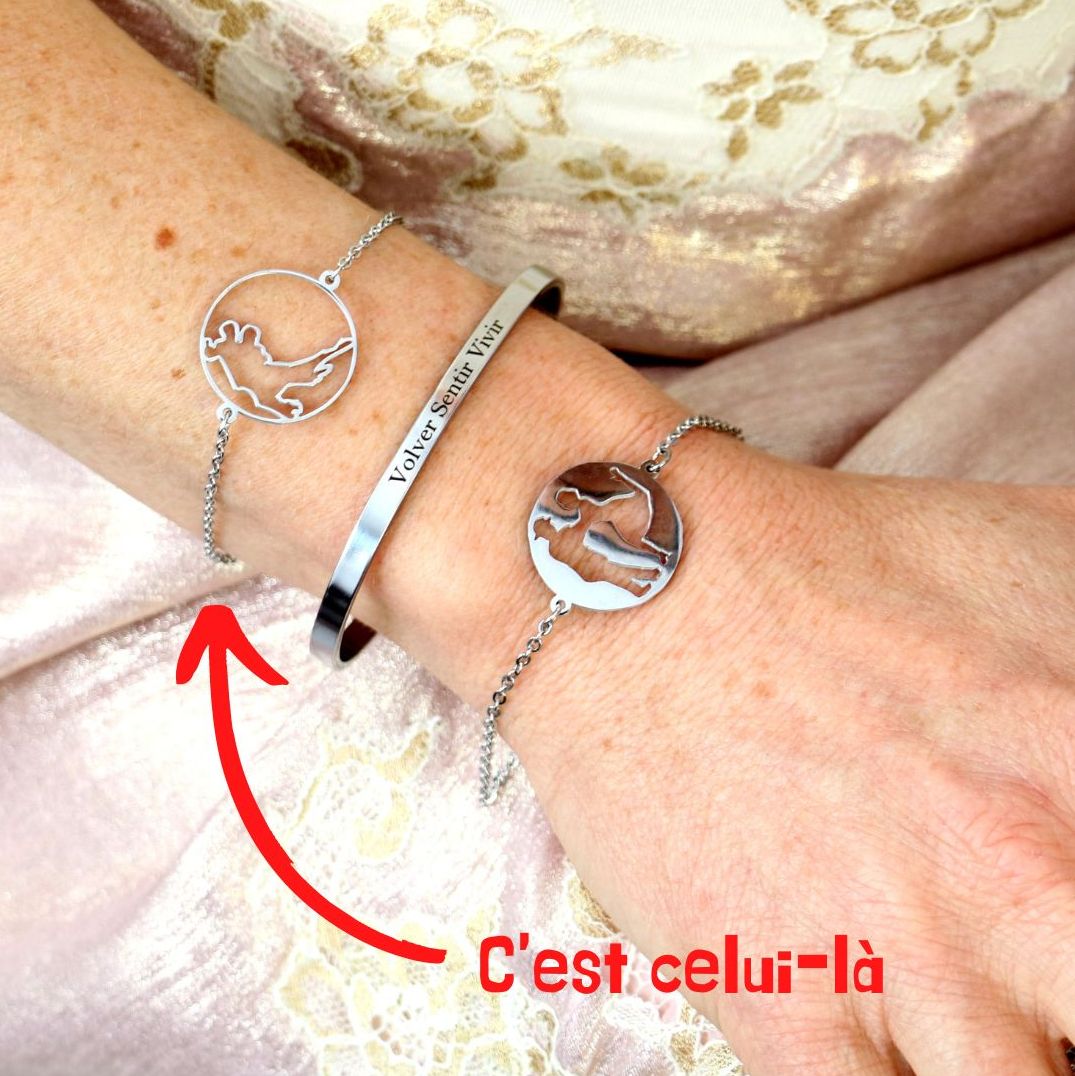 Bracelet médaillon silhouette danseurs de tango argenté