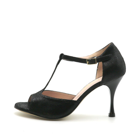 Chico Noir façon serpent talons laqué 8cm