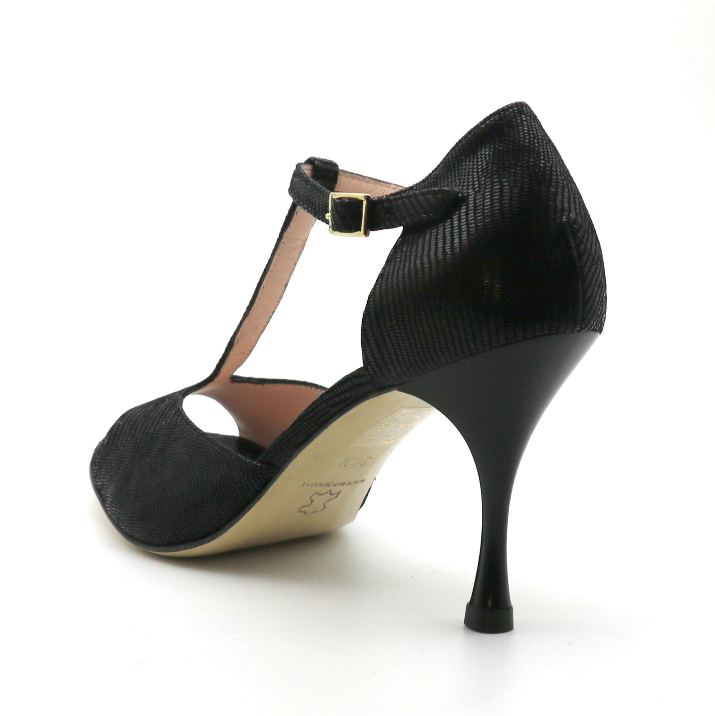 Chico Noir façon serpent talons laqué 8cm