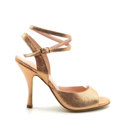 Sentimental Champagne rosé brillant façon serpent talons 9cm