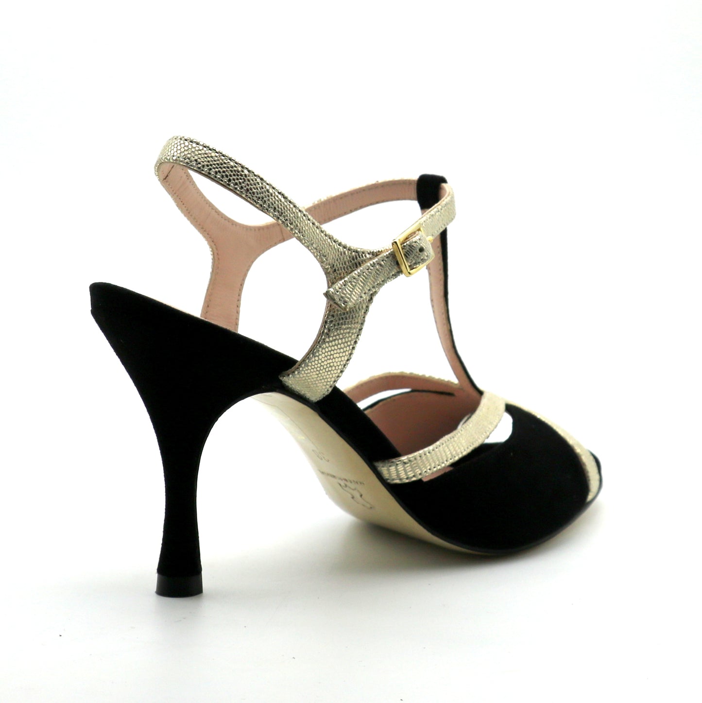 Salomé noir contraste doré talons 8cm