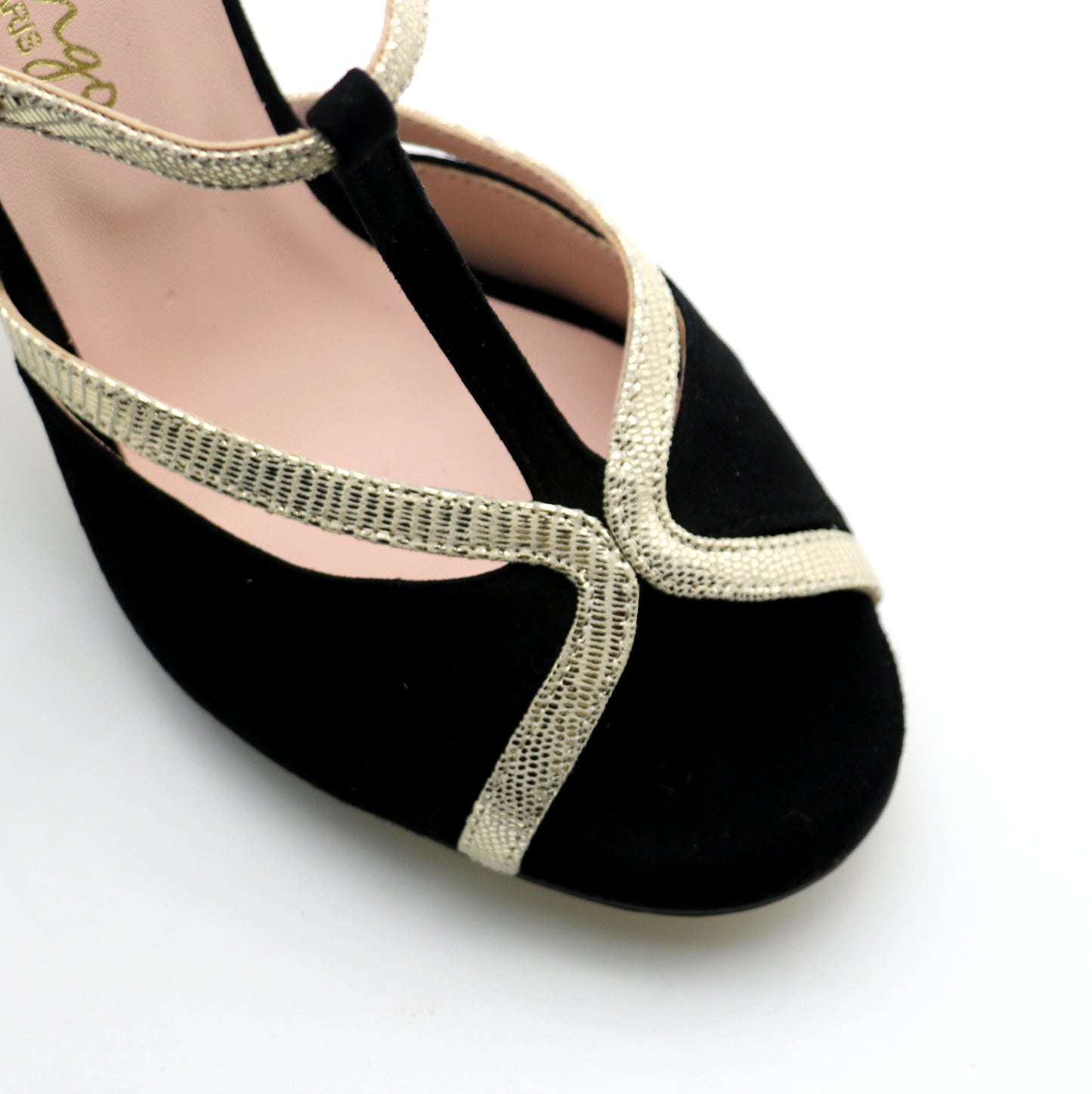 Salomé noir contraste doré talons 8cm