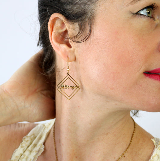 Boucles d'oreilles losanges Tango et Milonga - doré