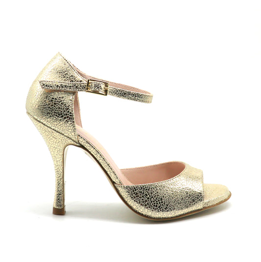 Clasico or brillant façon verre brisé talons 9cm