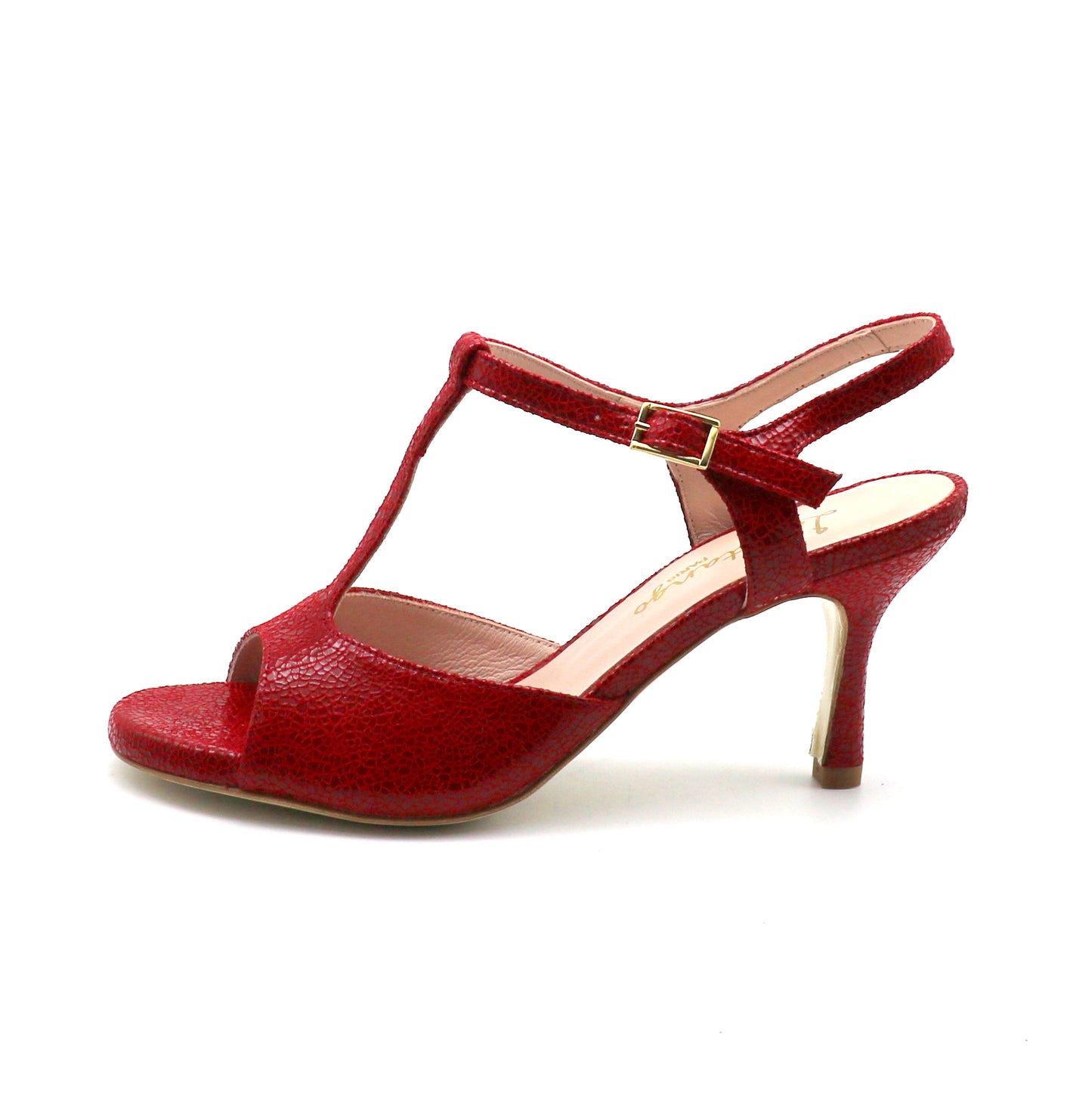 Shiny red Sencillo with broken glass effect, 7cm heels
