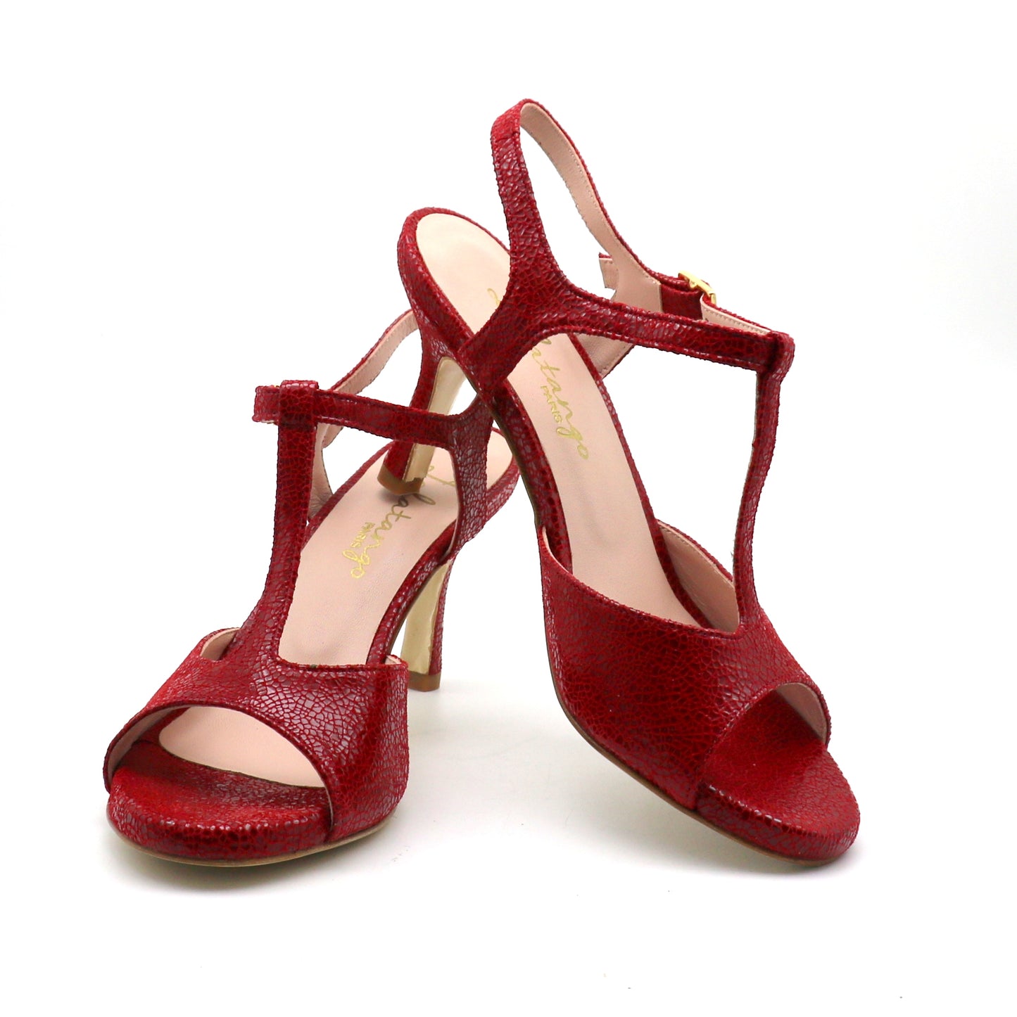Shiny red Sencillo with broken glass effect, 7cm heels