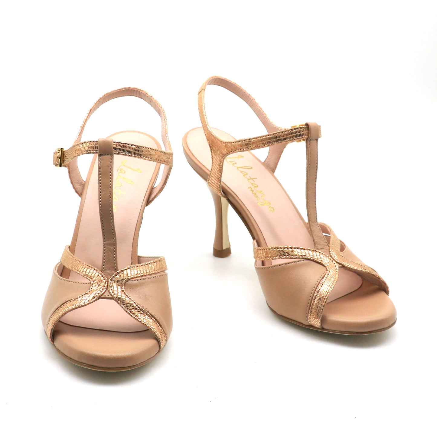 Salomé nude contrast shiny heels 8cm