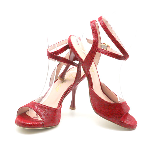 Sentimental rouge brillant façon verre brisé talons laqués 8cm