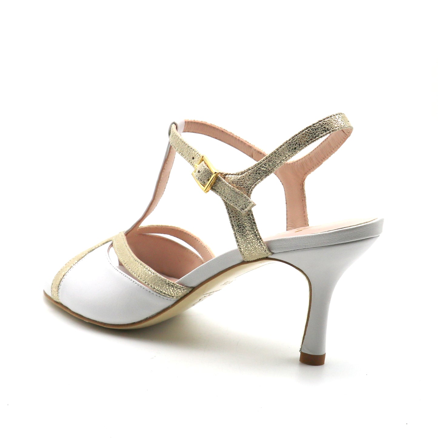 White Salomé with gold contrast 7cm heels