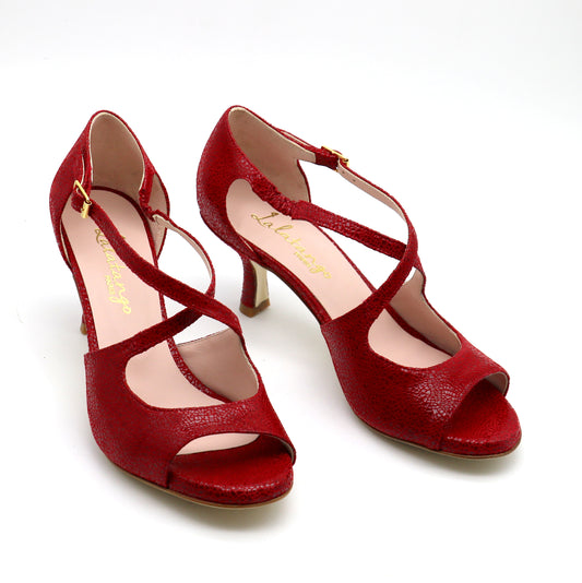 Croisé rouge brillant façon verre brisé talons 6cm