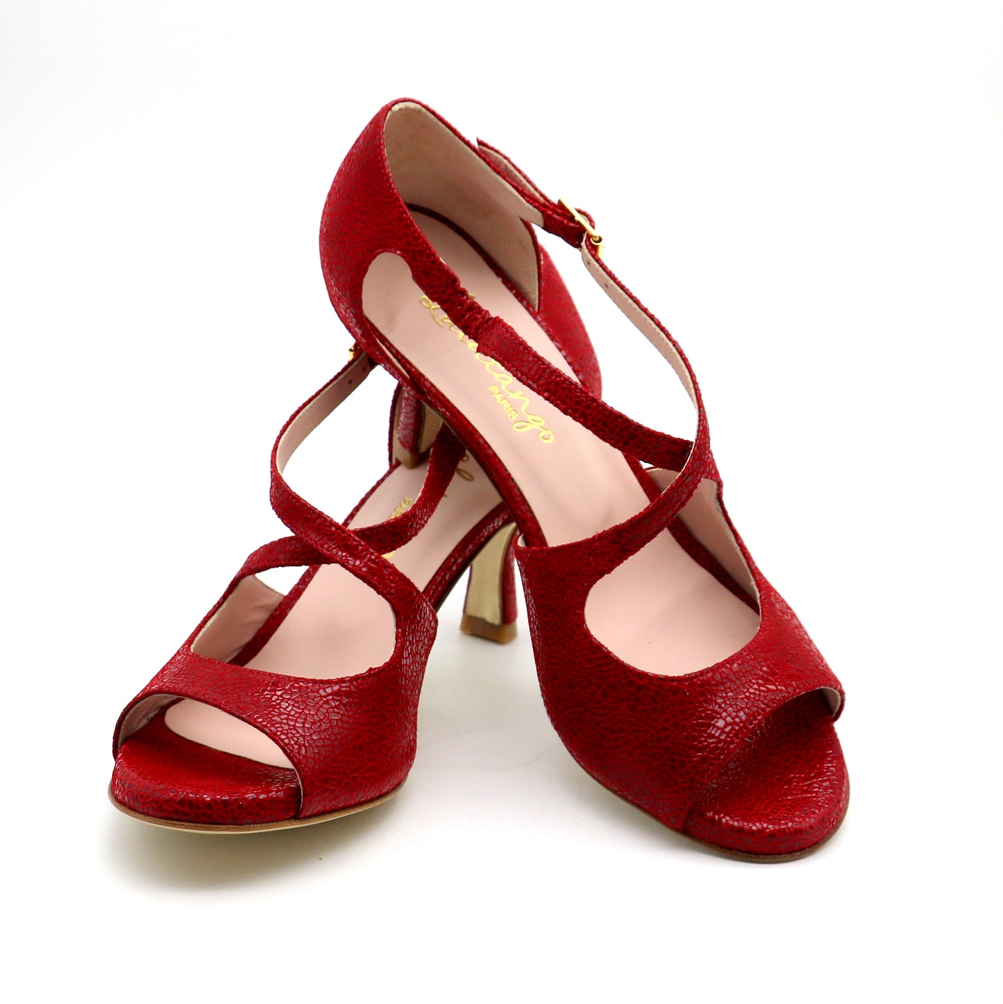 Croisé rouge brillant façon verre brisé talons 6cm