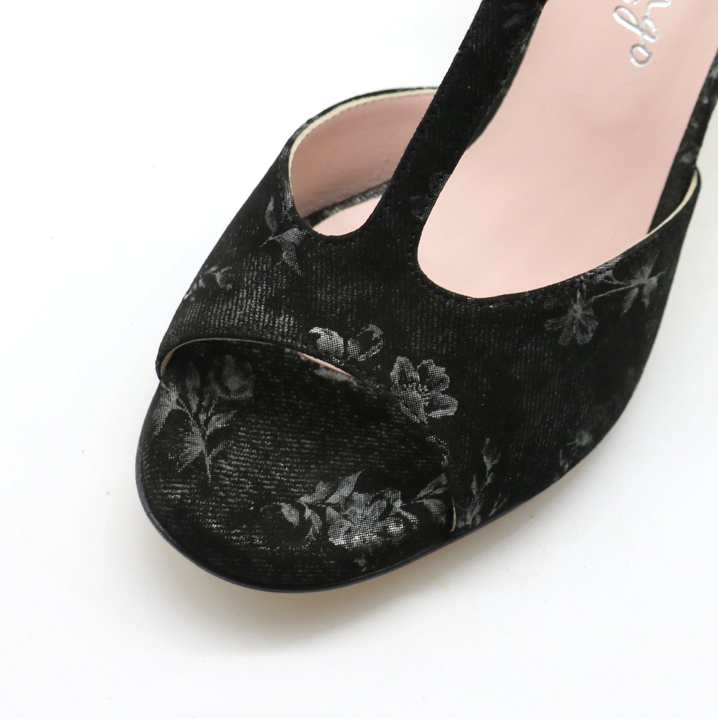 Sencillo daim noir imprimé floral blanc talons 6cm