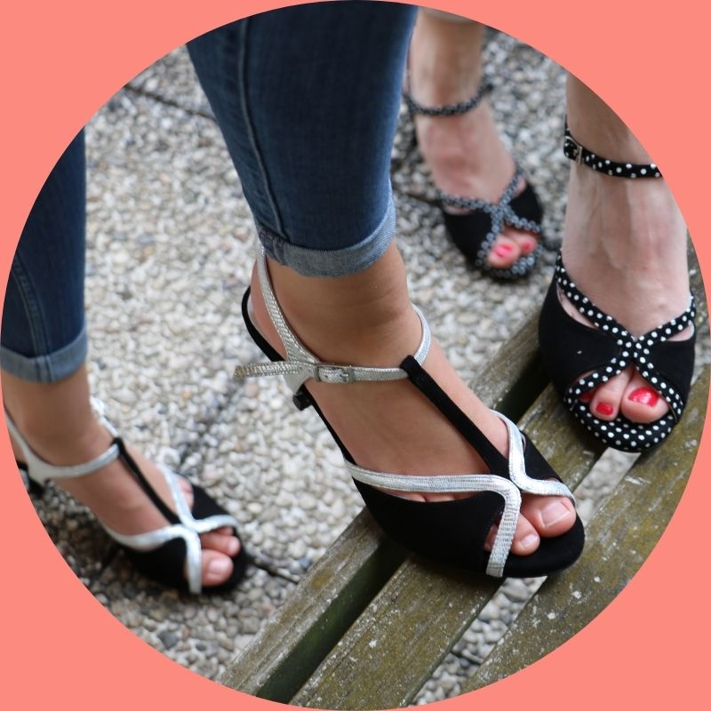 Salome black contrast silver heels 7cm