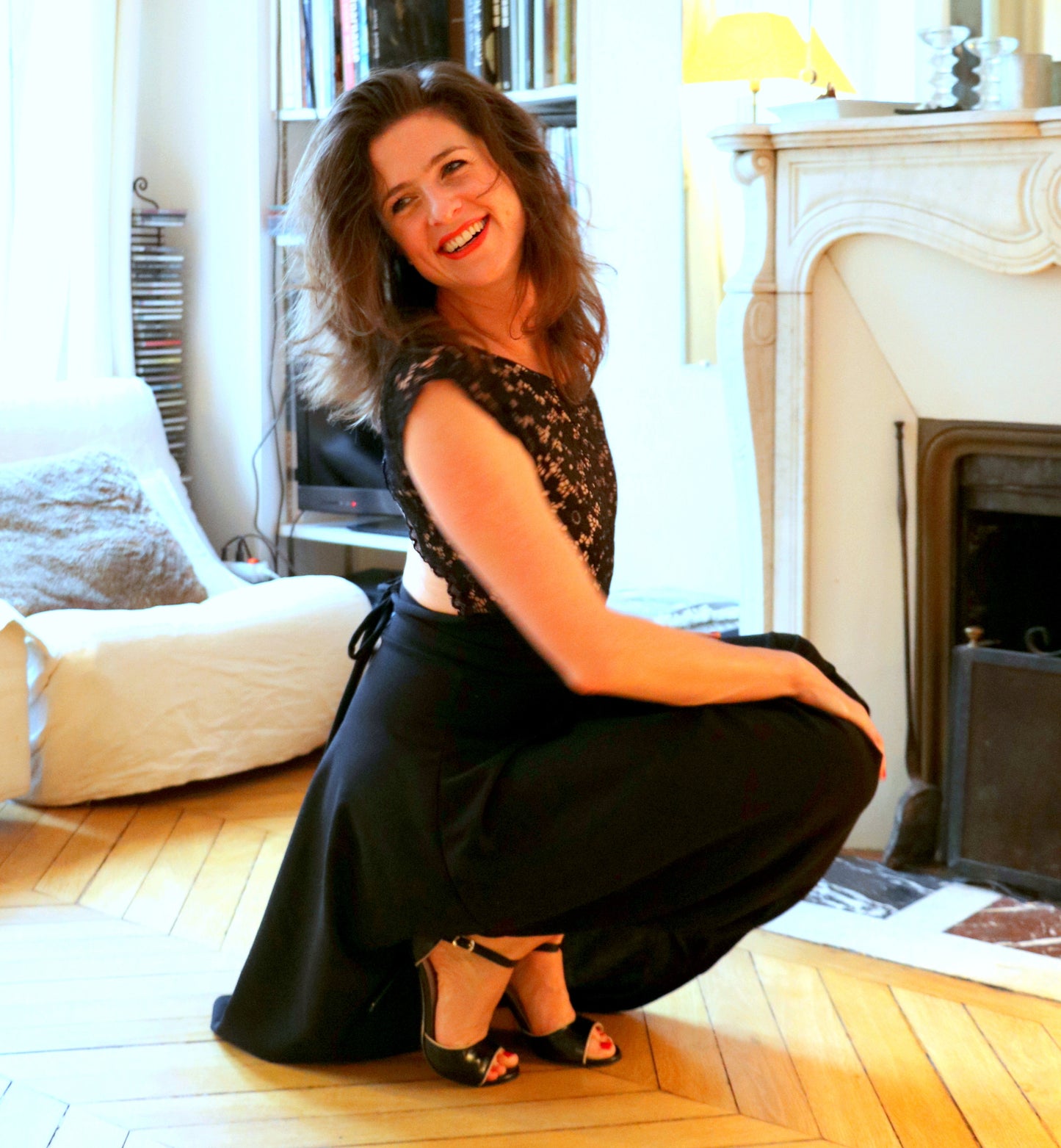 Flor Cuir Noir Liseré Beige talons 9cm