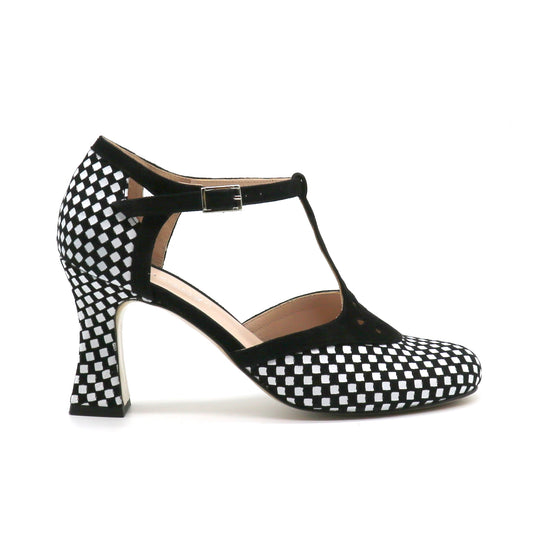 Salta cuir damier noir et blanc