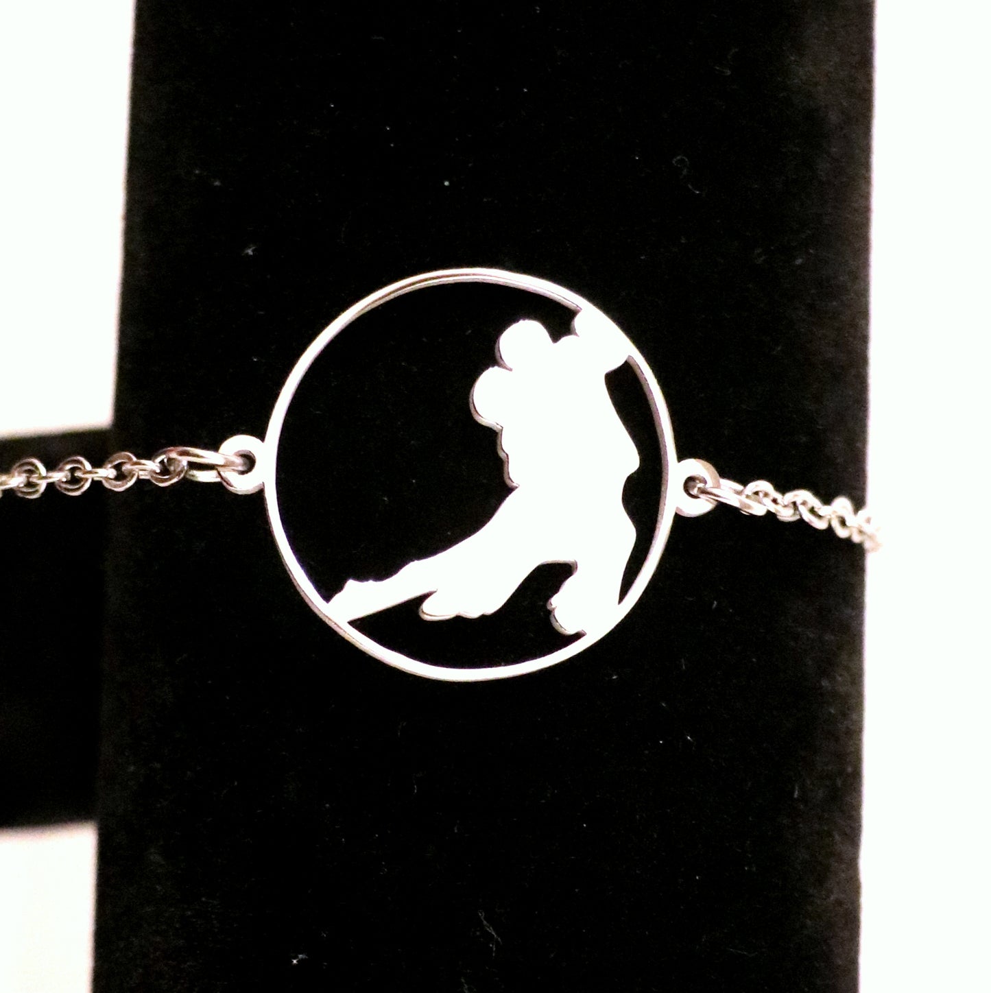 Bracelet médaillon danseurs de tango argenté