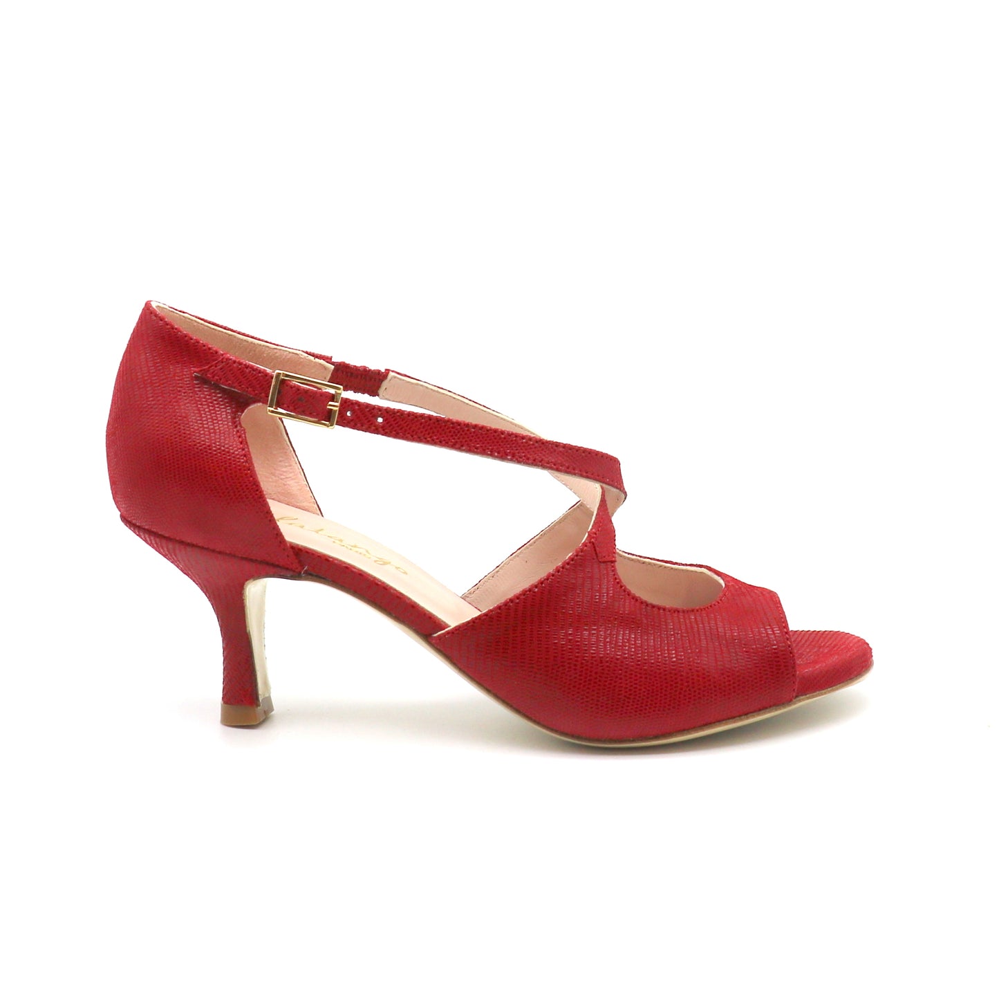 Croisé cuir rouge façon serpent talons 6cm
