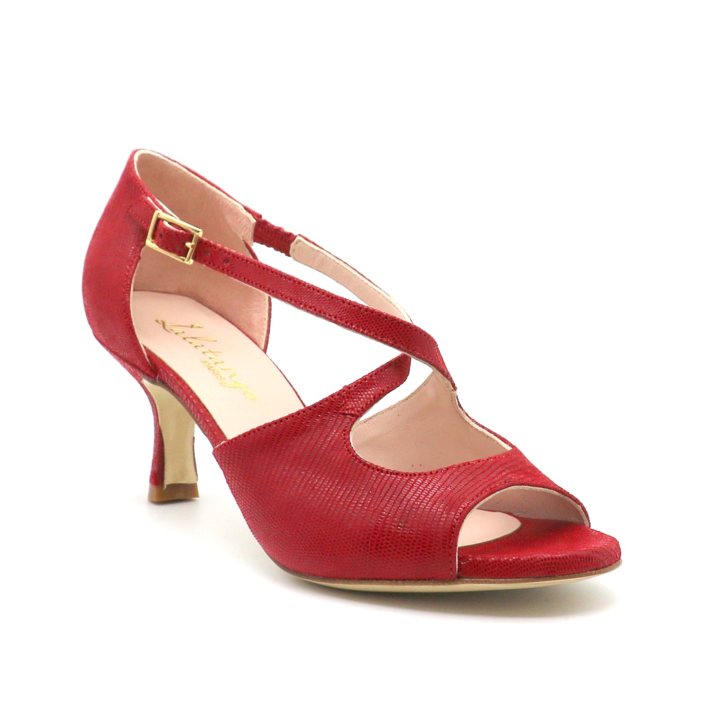 Croisé cuir rouge façon serpent talons 6cm