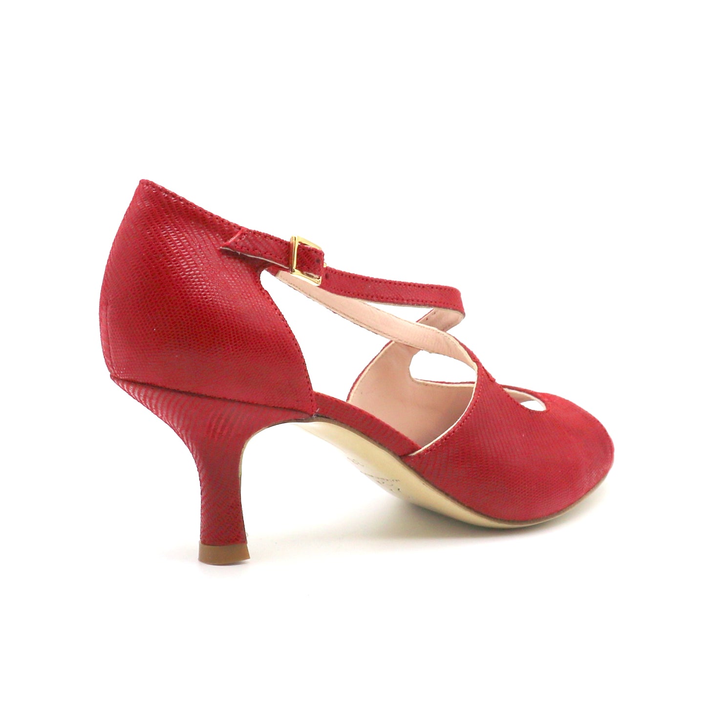 Croisé cuir rouge façon serpent talons 6cm
