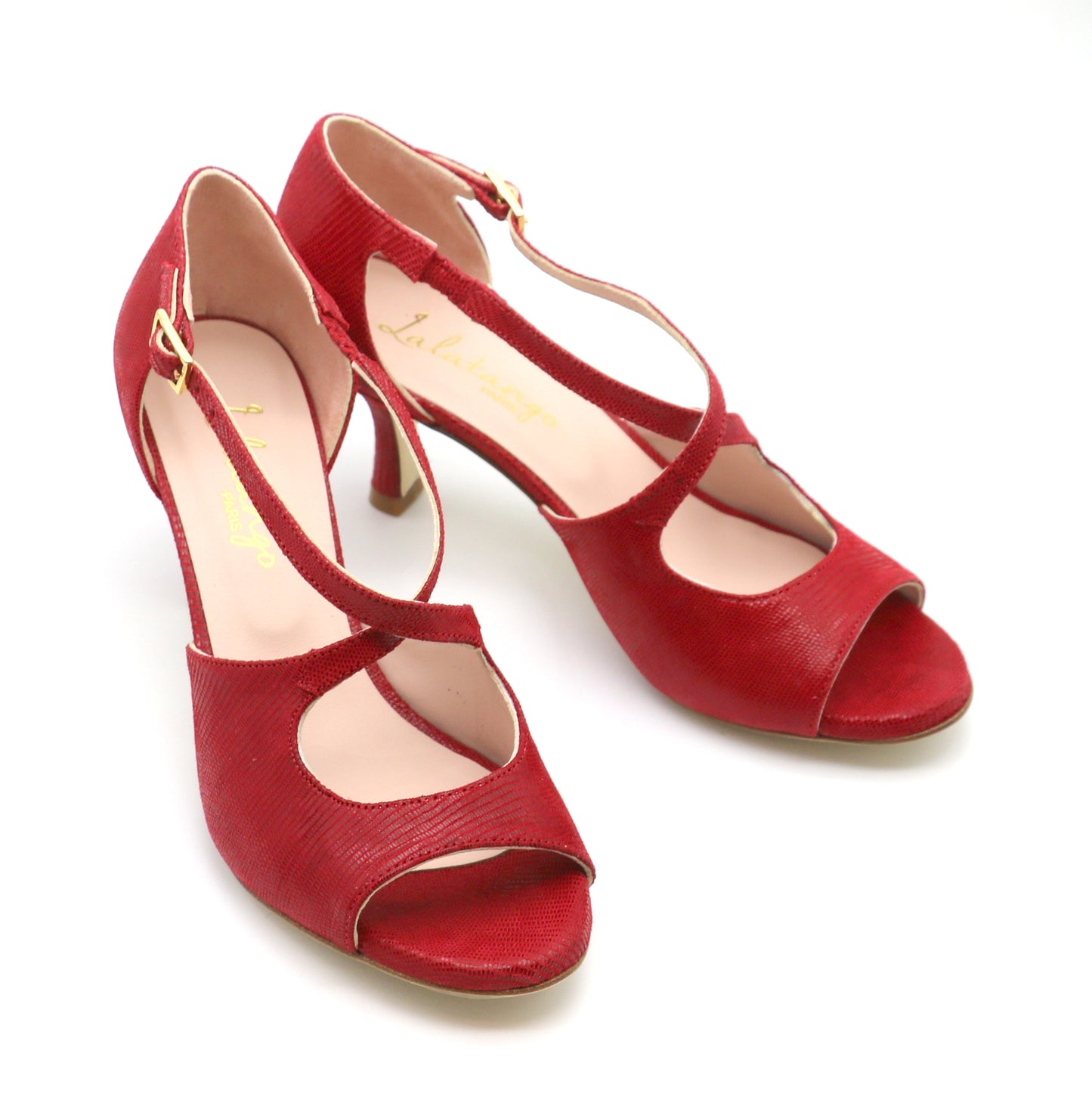 Croisé cuir rouge façon serpent talons 6cm