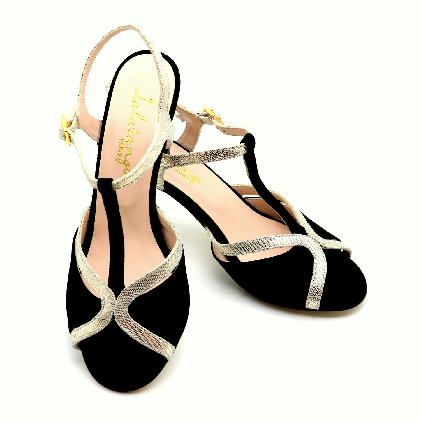 Salomé noir contraste doré talons 7cm