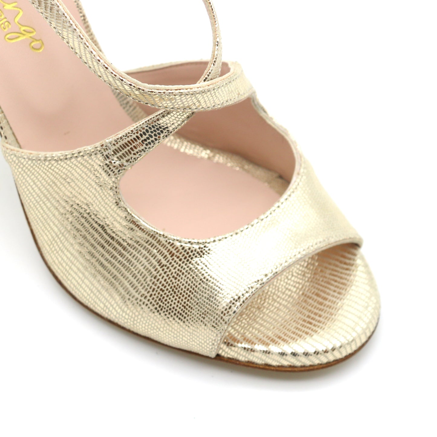 Croisé cuir doré façon serpent talons 9cm