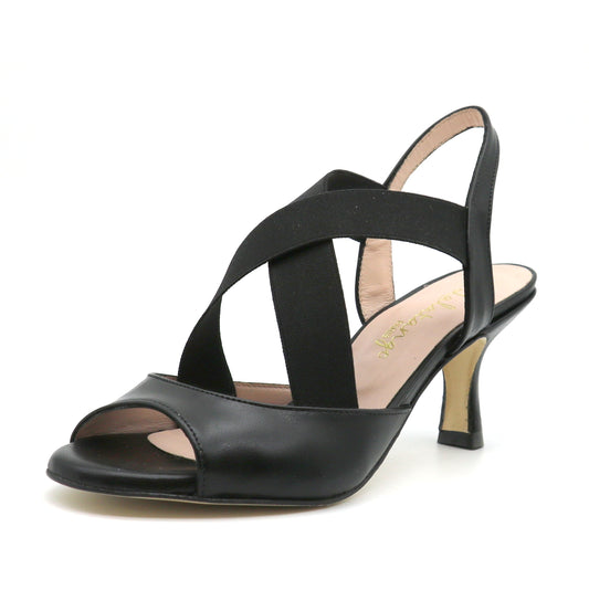 Mirada black smooth leather heels 6cm