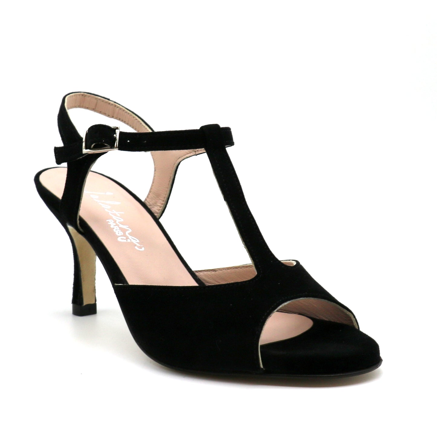 Sencillo daim noir façon serpent talons 7cm