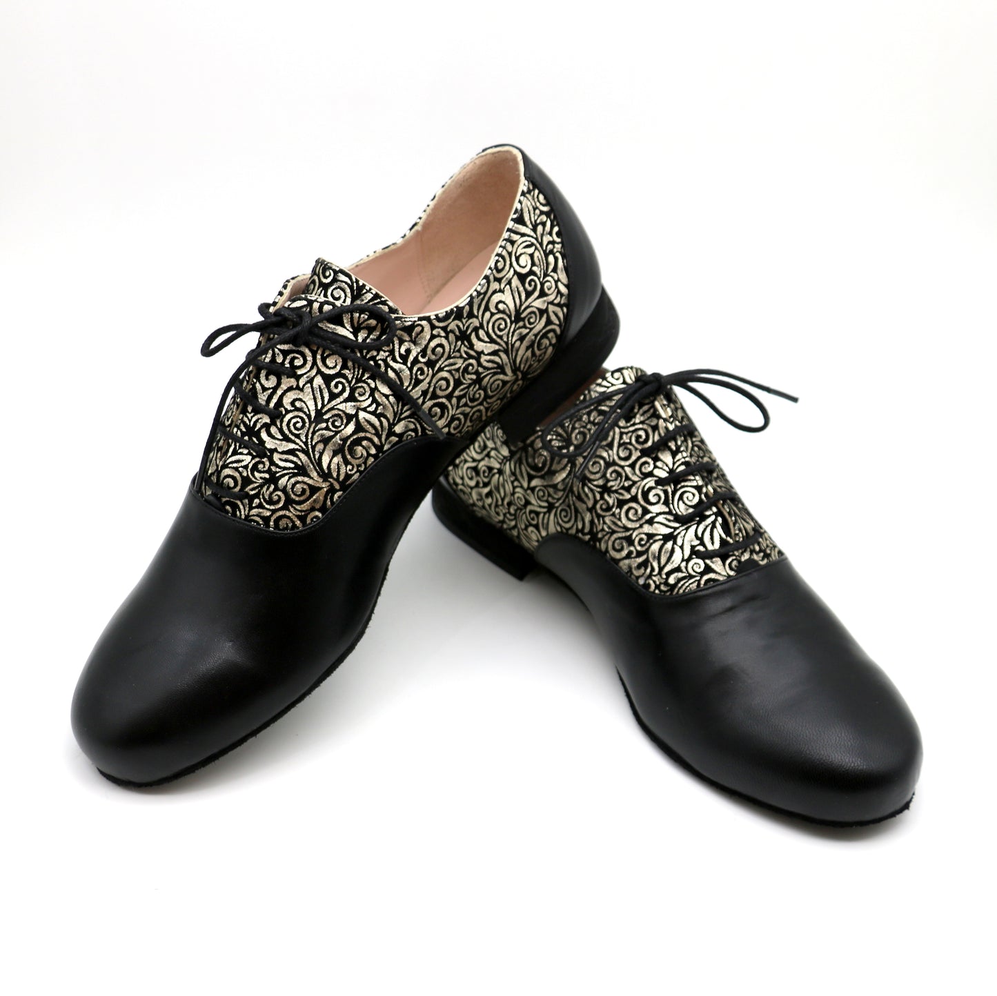Tamango daim noir impressions volutes dorées semelle danse
