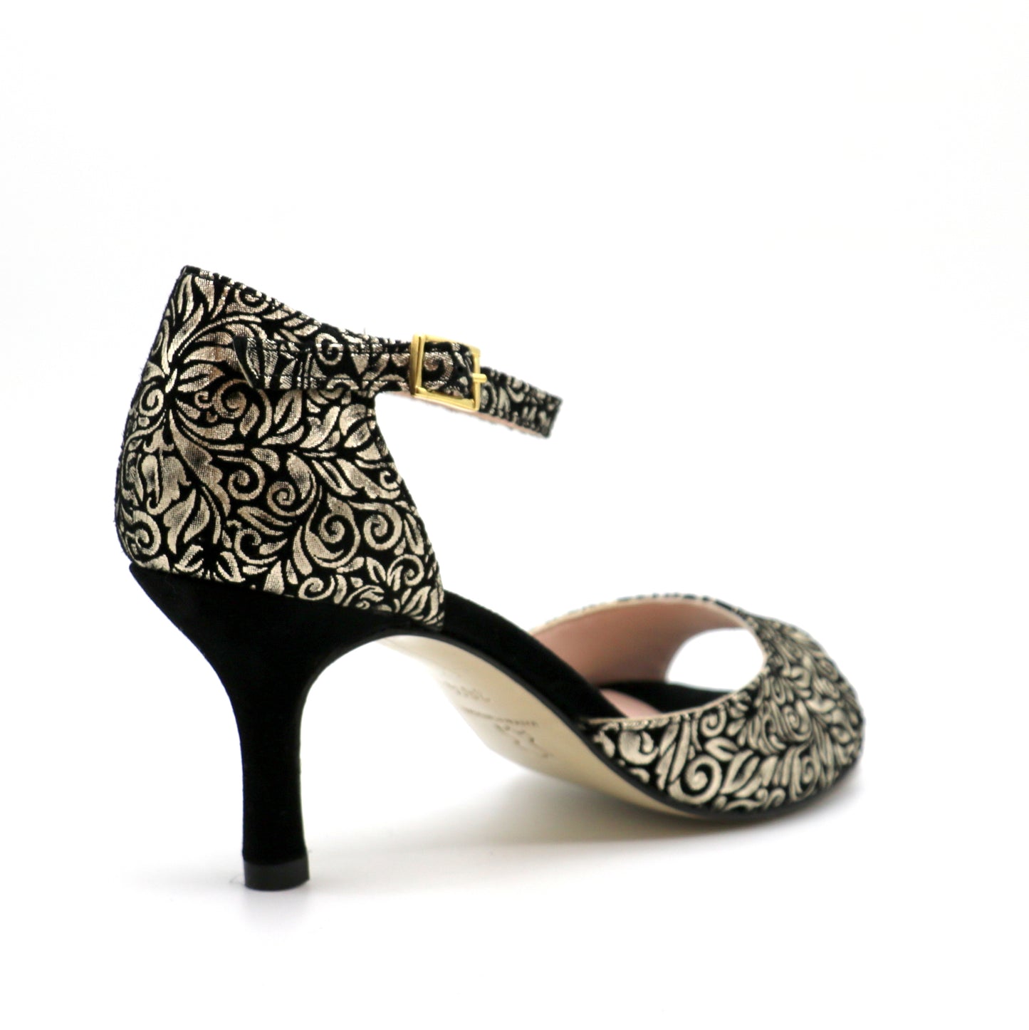 Clasico Velours noir impressions volutes dorées talons 7cm