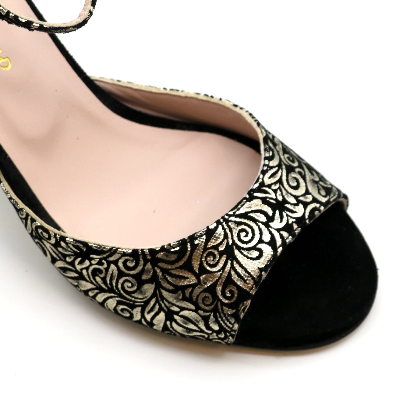 Clasico Velours noir impressions volutes dorées talons 7cm