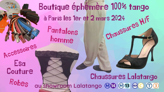 Boutique éphémère : pantalons et robes Esa Couture et chaussures Lalatango 1er et 2 mars à Paris