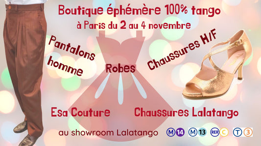 Boutique éphémère : pantalons et robes Esa Couture et chaussures Lalatango du 2 au 4 novembre à Paris