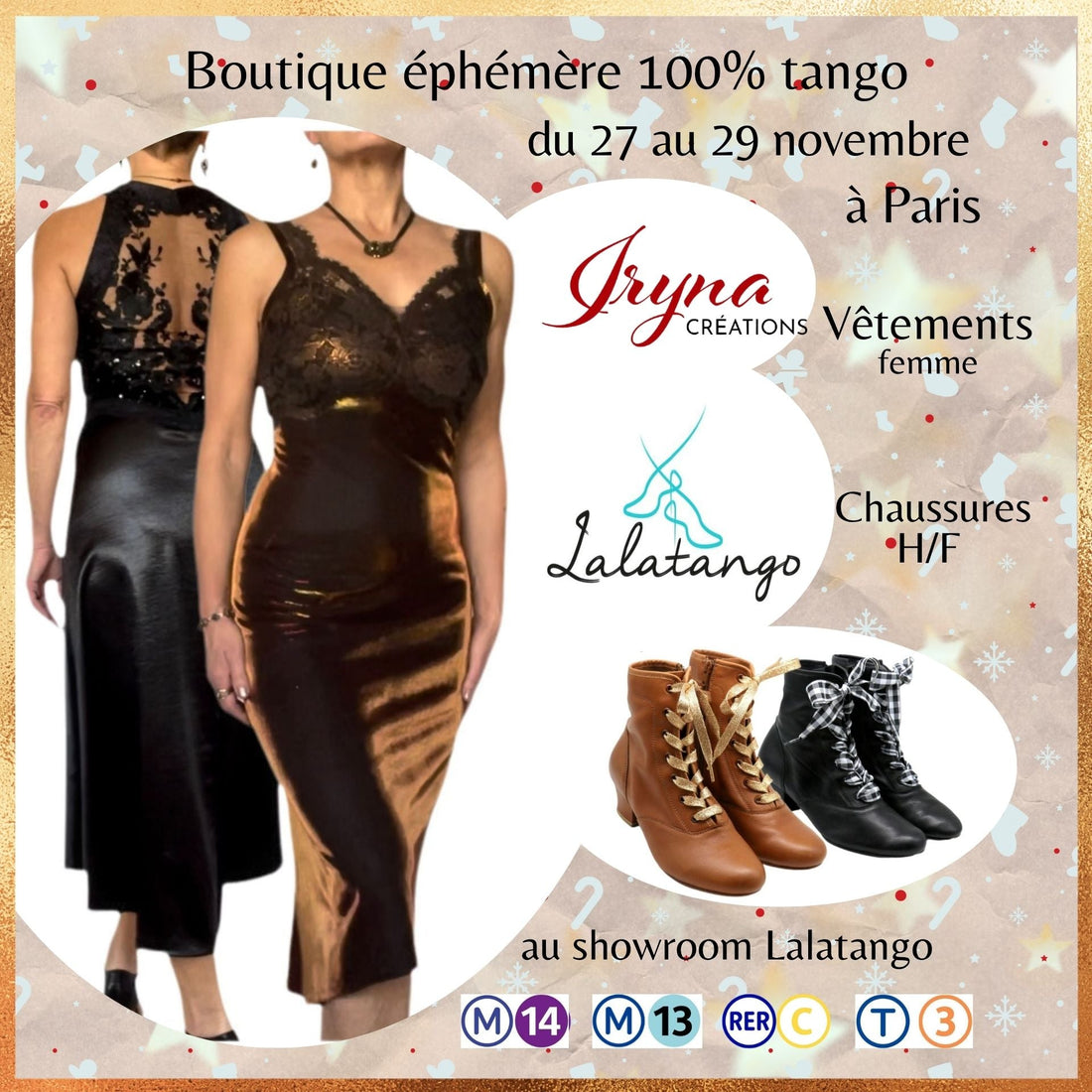BOUTIQUE EPHEMERE : chaussures Lalatango et vêtements Iryna Créations du 27 au 29 novembre à Paris