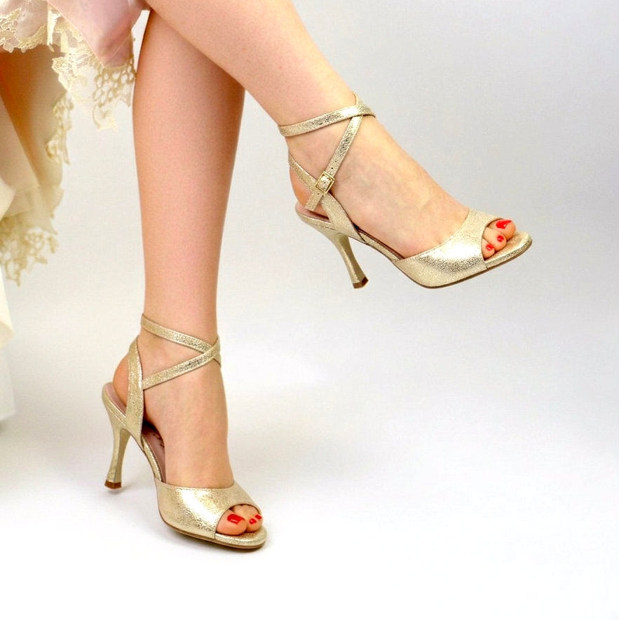 Sentimental gold satin 8cm heels