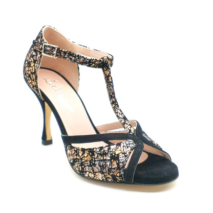 Coco black suede printed heels 8cm