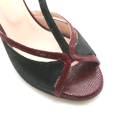 Coco black and burgundy snake style heels 7cm 