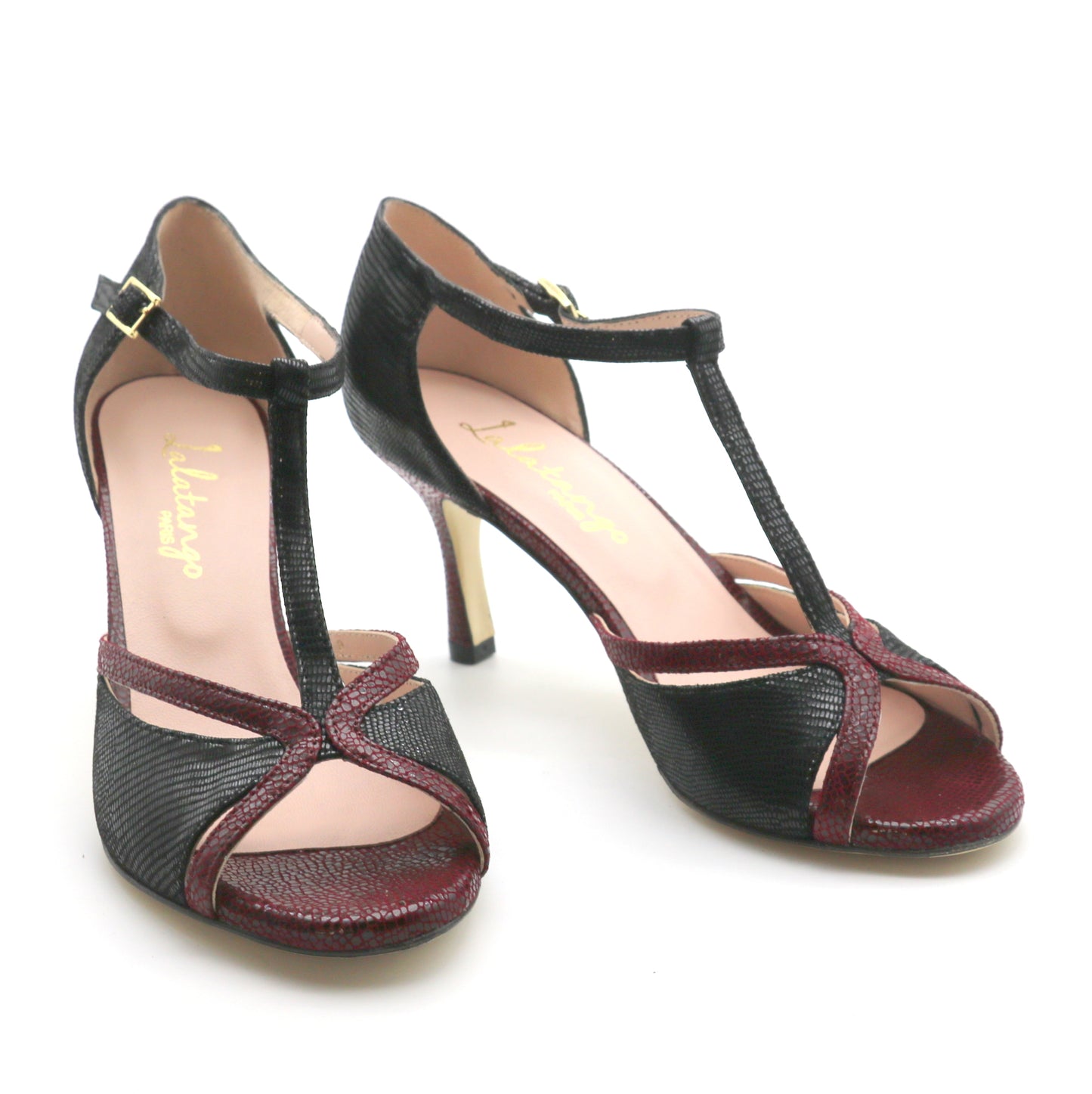 Coco black and burgundy snake style heels 7cm 
