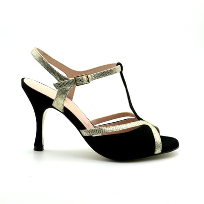 Black Salome with gold contrast 8cm heels 