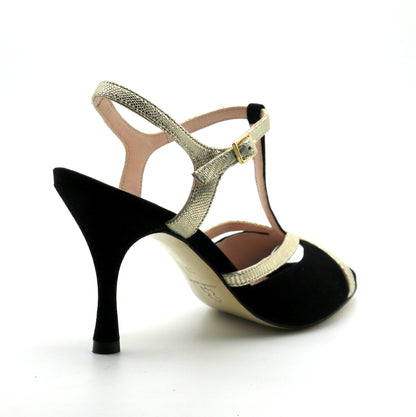 Black Salome with gold contrast 8cm heels 