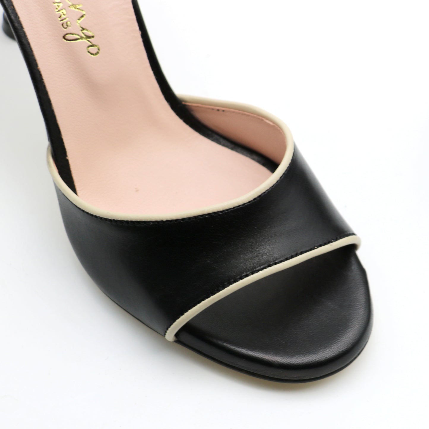 Flor Black Leather Beige Trim heels 8cm