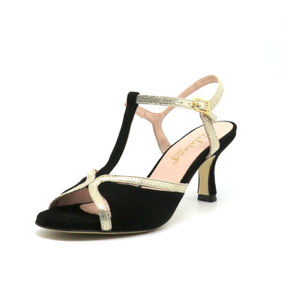 Salomé noir contraste doré talons 6cm