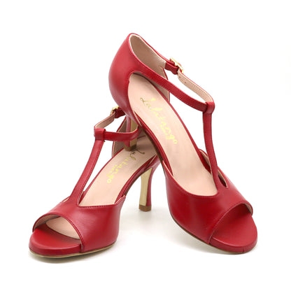 Chico smooth red leather 7cm heels