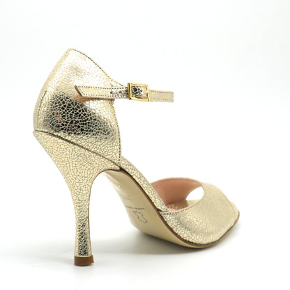 Clasico or brillant façon verre brisé talons 9cm