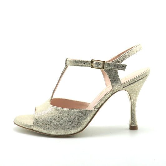 Sencillo gold satin heels 8cm