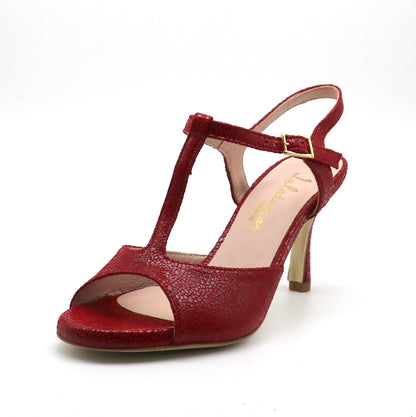 Shiny red Sencillo with broken glass effect, 7cm heels 