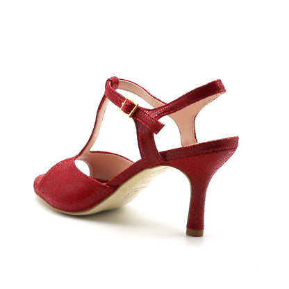 Shiny red Sencillo with broken glass effect, 7cm heels 