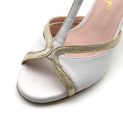 White Salomé with gold contrast 7cm heels 